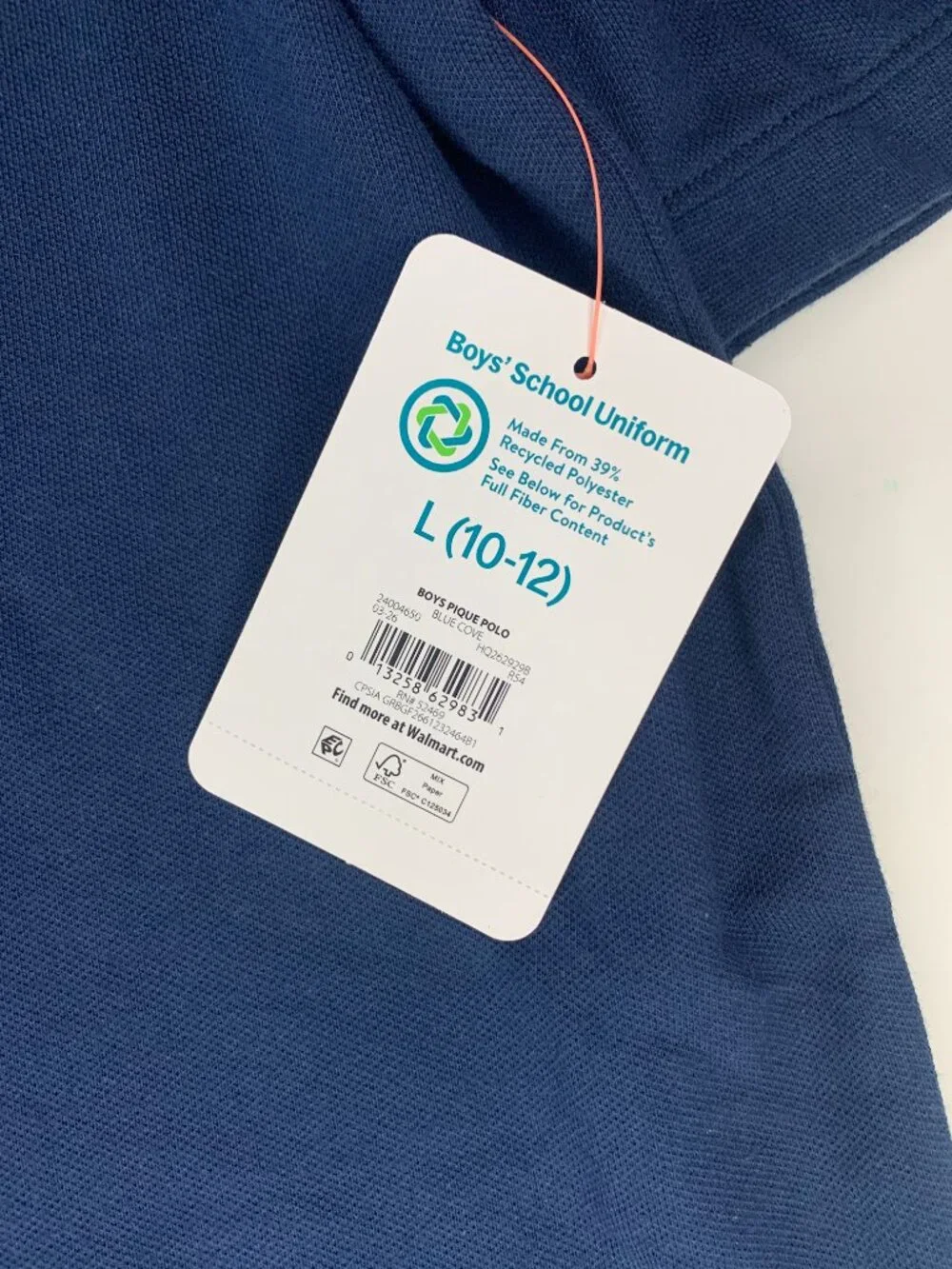 New Wonder Nation Boys School Uniform Polo Shirt, Blue Cove, Size Large (10-12)